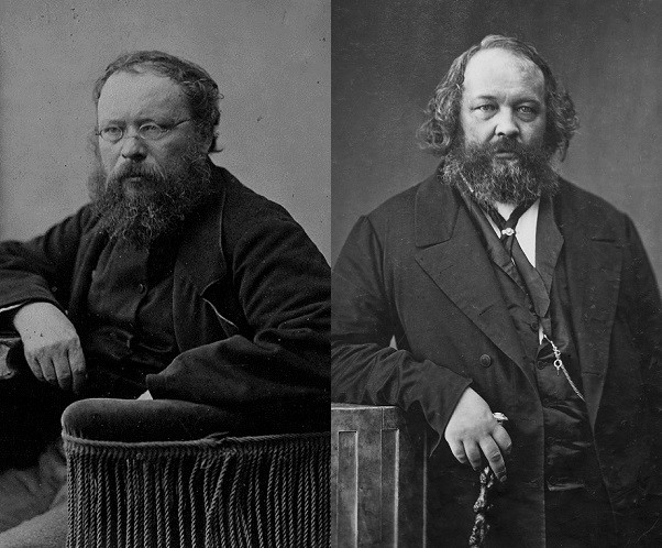 Bakunin na direita e Proudhon na esquerda